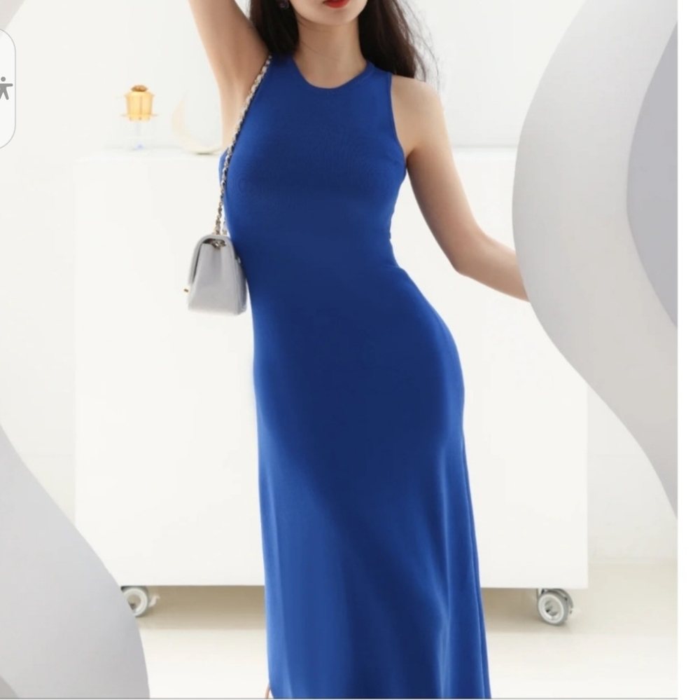 SKIMS RIBBED LONG TANK BLUE/ ELECTRIK DRESS SIZE M NEW - Picture 2 of 2